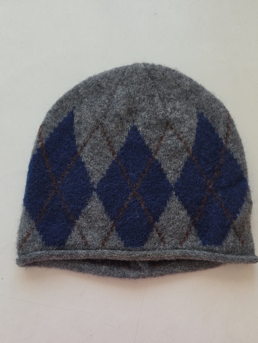Zara Gray and Navy Argyle Wool Beanie